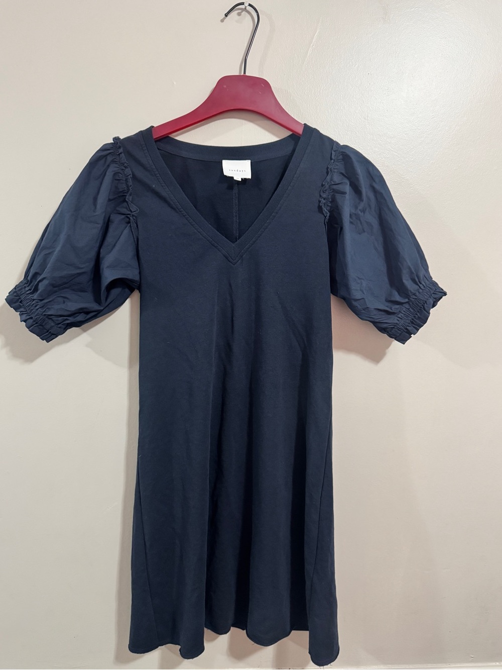 Sundays XS Navy Puff Sleeve Dress Romantic Cottagecore Mini Dress